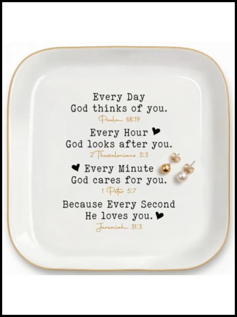 Ceramic Jewelry Dish Trinket Tray with Gold Trim Bible Verse Christian Gift